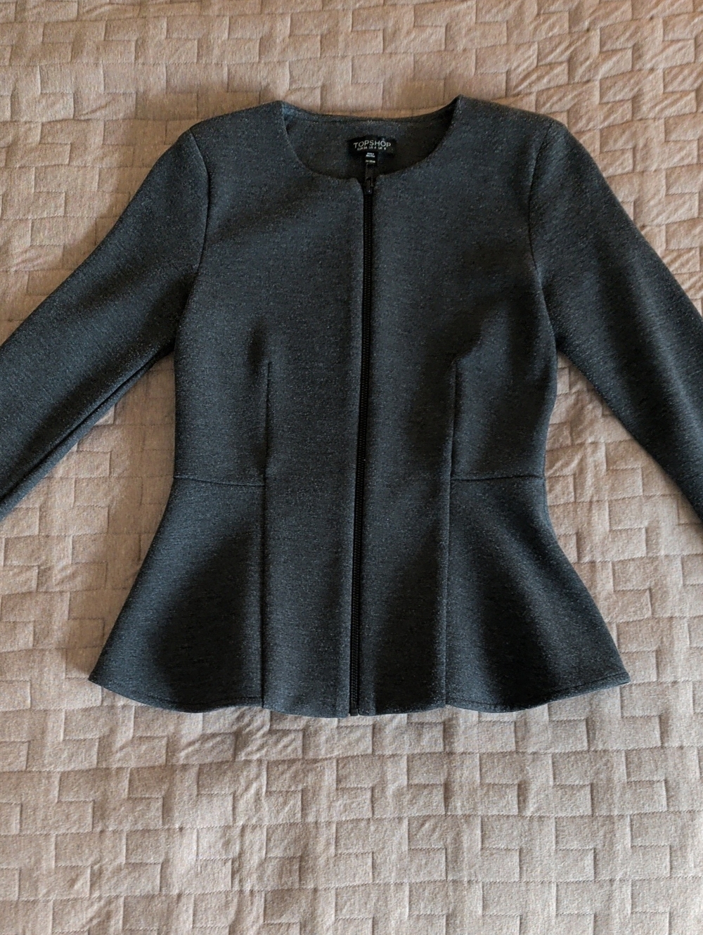 Topshop Dark Gray Peplum Zip-Front Blazer